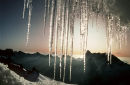 Sunrise through icicles on the Aiguille de Midi